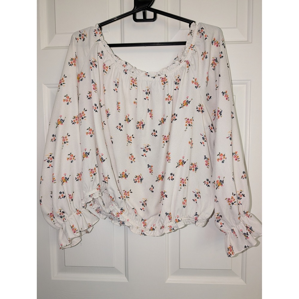 Arizona Jean Co Floral Peasant Blouse XXL Off Shoulder Boho Cottagecore Top